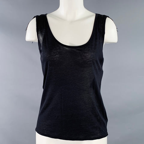 Débardeur vintage taille S en coton mélangé noir, perlé, avec plumes, décontracté