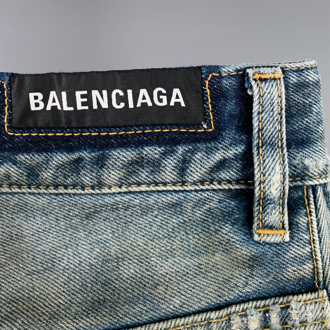 BALENCIAGA SS23 Size XS -Super Destroyed- Blue Grey Denim Drop Crotch Jeans