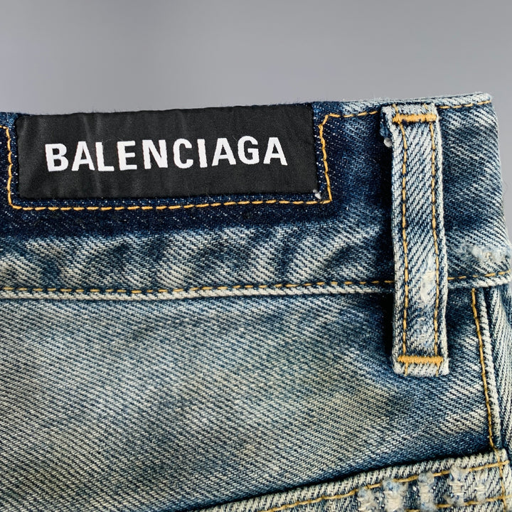 BALENCIAGA SS23 Size XS -Super Destroyed- Blue Grey Denim Drop Crotch Jeans