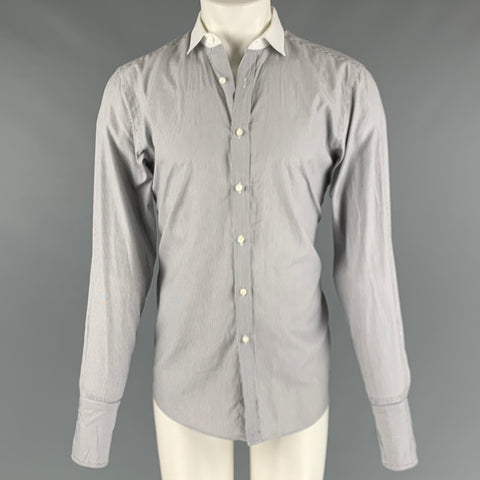 RALPH LAUREN Size M White Black Stripe Cotton French Cuff Long Sleeve Shirt