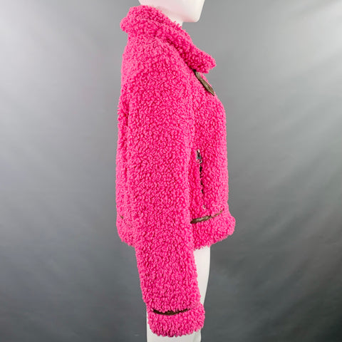STAND STUDIO Size S Audrey Pink Brown Polyester Shaggy Faux Fur Jacket