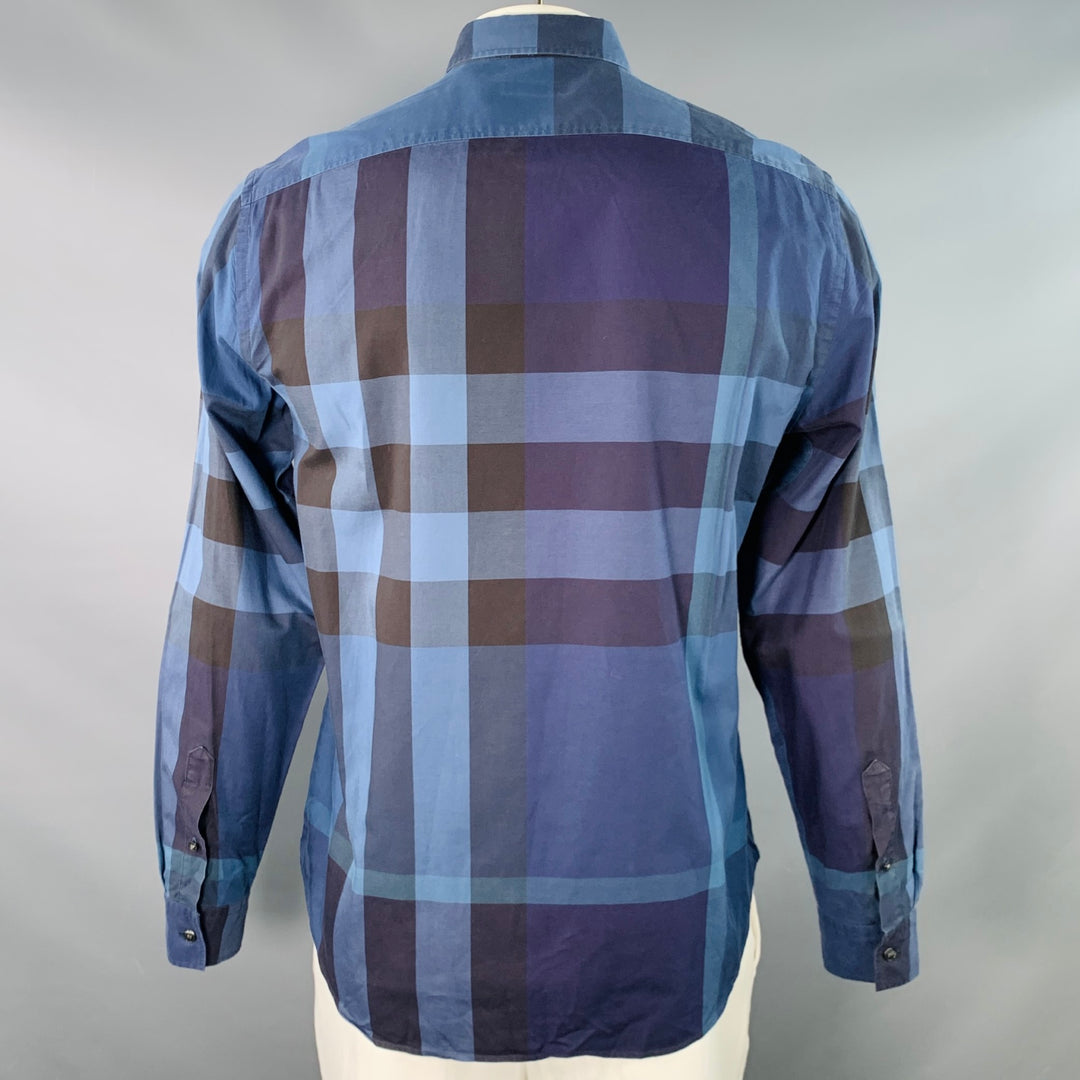 BURBERRY BRIT Size L Blue Navy Plaid Cotton One Pocket Long Sleeve Shirt