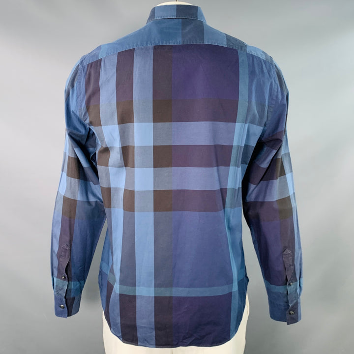 BURBERRY BRIT Size L Blue Navy Plaid Cotton One Pocket Long Sleeve Shirt