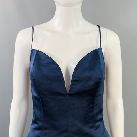 DONALD DEAL Size 8 Navy Taffeta Spaghetti Straps Knee Length Cocktail Dress