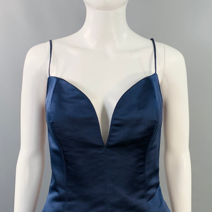 DONALD DEAL Size 8 Navy Taffeta Spaghetti Straps Knee Length Cocktail Dress