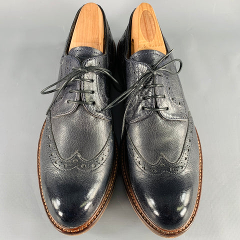 MOMA Size 9 Black Leather Perforated Wingtip Lace-Up Shoes