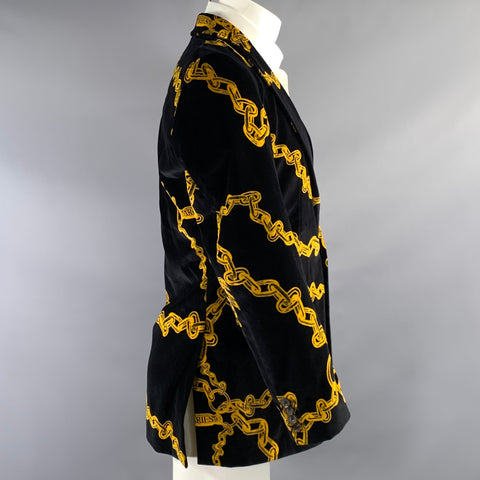 ARIES Chest Size M Black Gold Print Cotton Velvet Notch Lapel Sport Coat