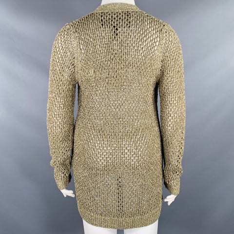 MARC JACOBS Size L Runway 2018 Gold Nylon Metallic Knit Mesh Cardigan