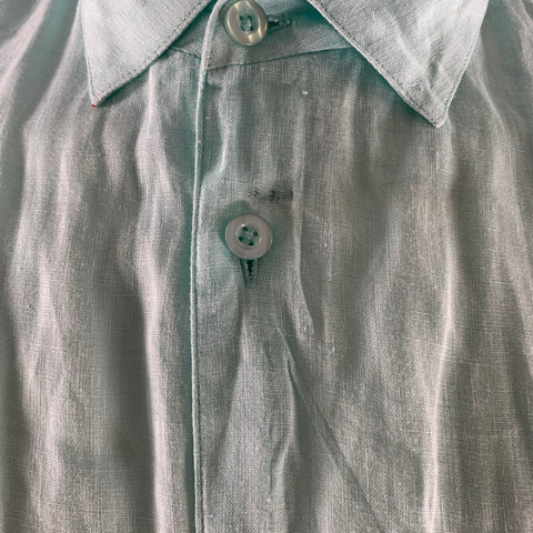 NATURAL BLUE Size L Blue Turqoise Heather Linen Pointed Collar Long Sleeve Shirt