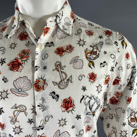 ETRO Size S White Graphic Cotton Long Sleeve Shirt