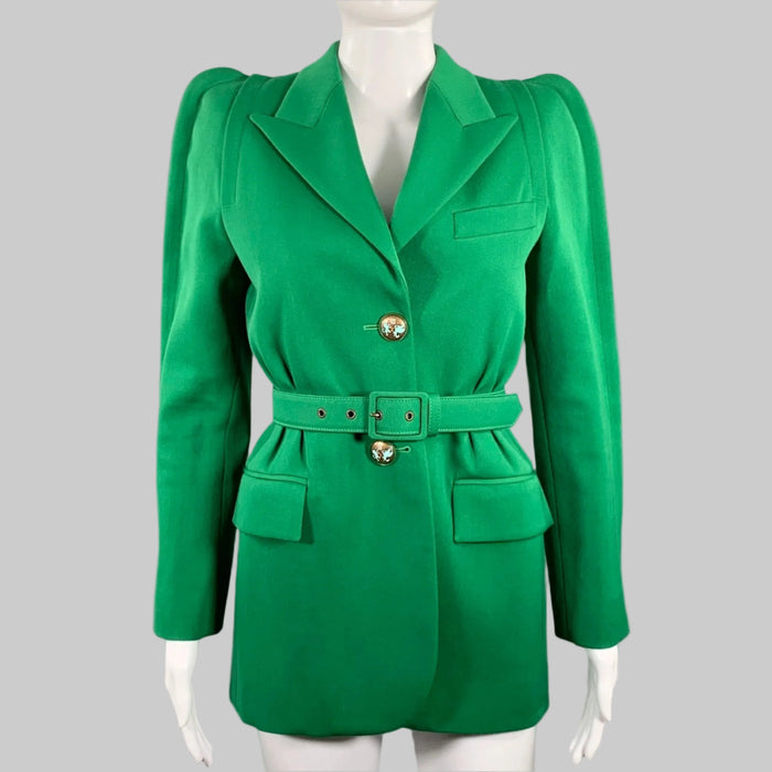 Veste droite GIVENCHY en polyester et laine verts, taille 4, avec ceinture