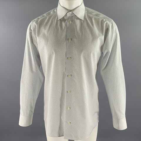 ETON Size M White Navy Polka Dot Cotton Pointed Collar Long Sleeve Shirt