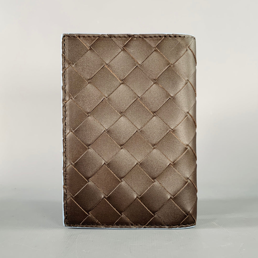 BOTTEGA VENETA Intrecciato Brown Blue Woven Leather Passport Holder