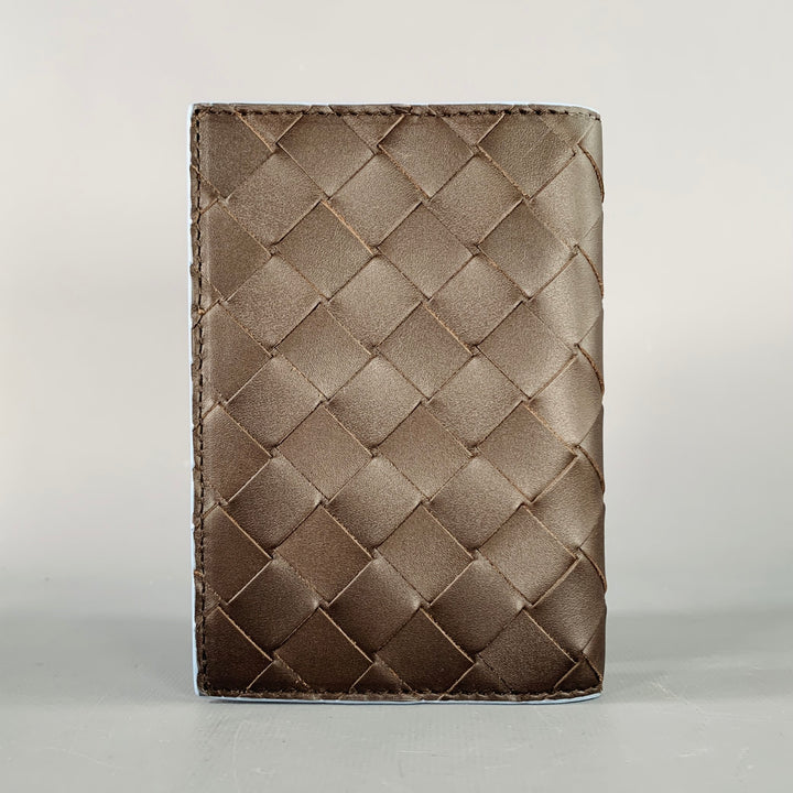 BOTTEGA VENETA Intrecciato Brown Blue Woven Leather Passport Holder