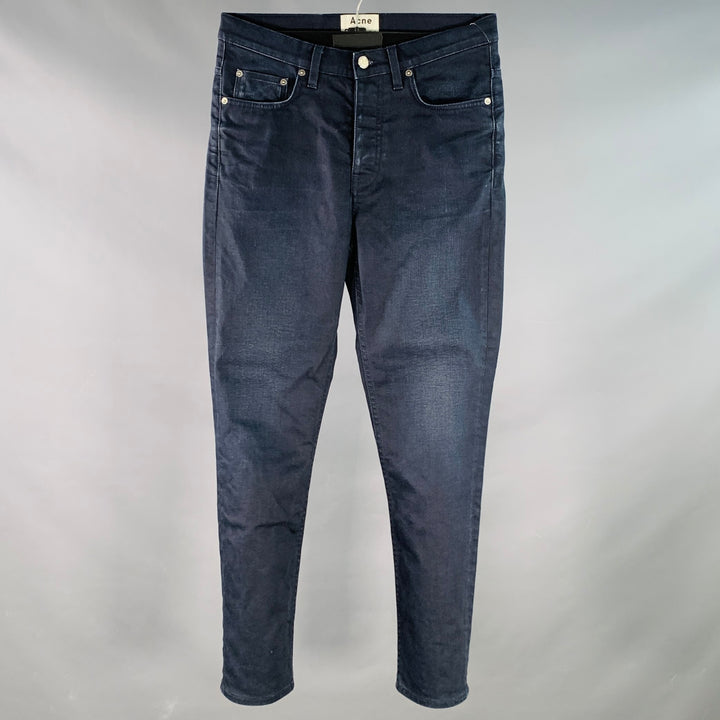 ACNE STUDIOS Size 29 Town Twilight Navy Cotton Blend Tapered Button Fly Jeans