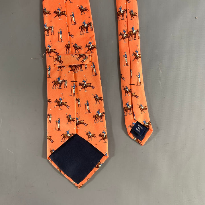 DOCUMENT Orange base with Horses Silk Tie