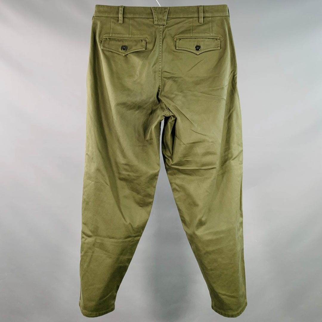 MONITALY Size 34 Green Olive Cotton Sateen Pleated Casual Pants