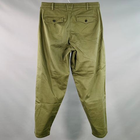 MONITALY Size 34 Green Olive Cotton Sateen Pleated Casual Pants