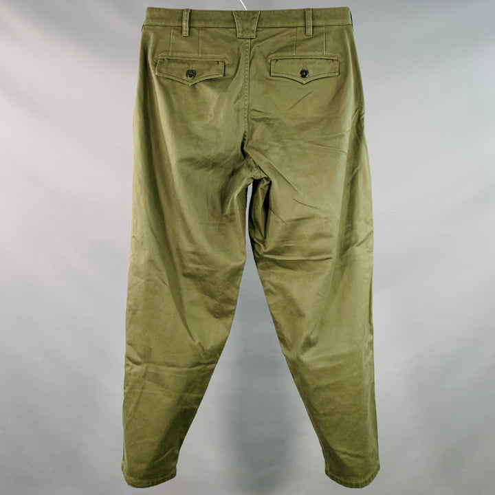 MONITALY Size 34 Green Olive Cotton Sateen Pleated Casual Pants
