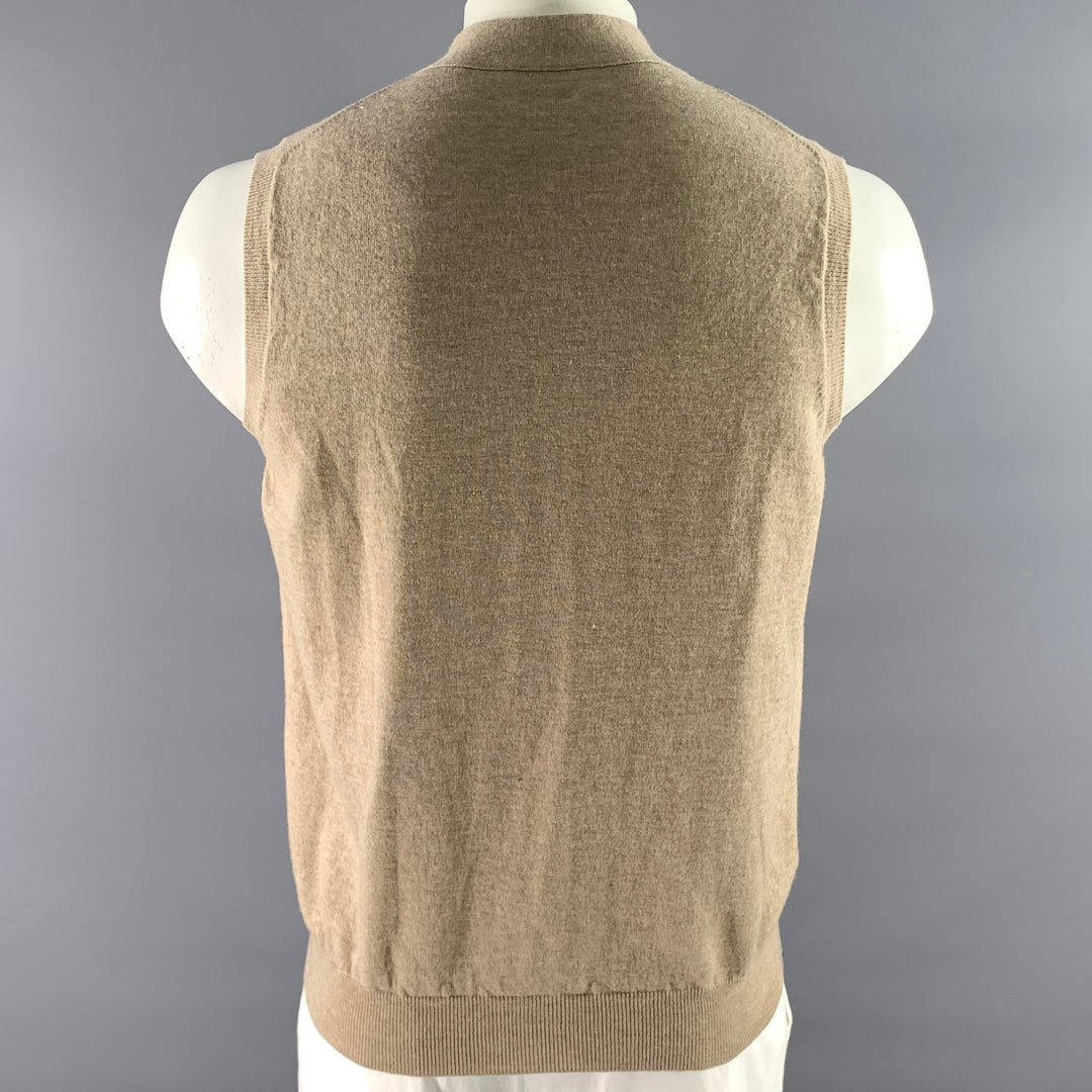 VELASCA Size L Tan Wool Ribbed Sweater Vest