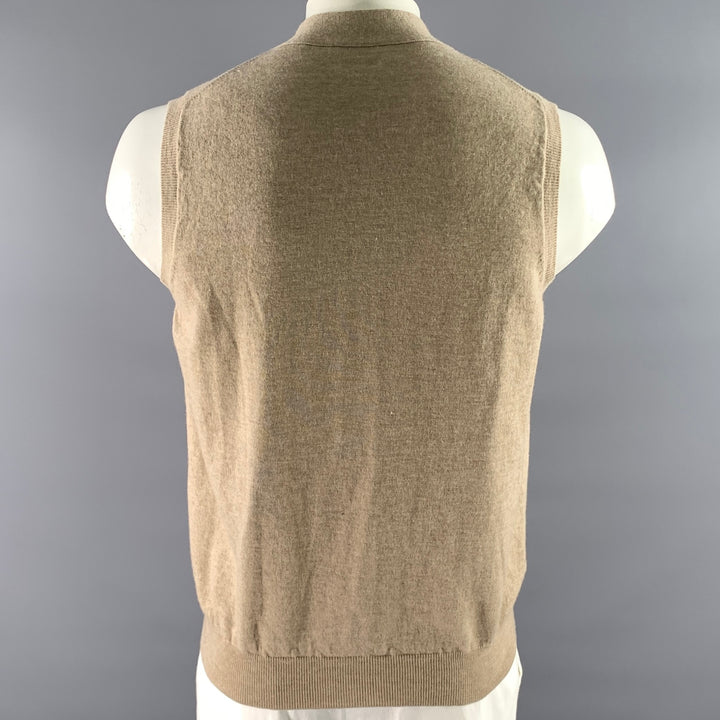 VELASCA Size L Tan Wool Ribbed Sweater Vest