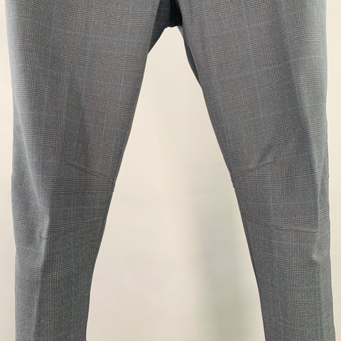 LANVIN Size 32 Navy Plaid Wool Ankle Zip Flat Front Dress Pants