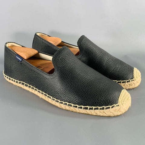 SOLUDOS Size 9.5 Black Beige Leather Espadrille Loafers