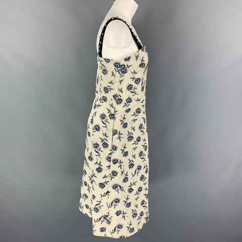TORY BURCH Size 8 Grey Blue Linen Polyester Floral A-Line Mid-Calf Dress