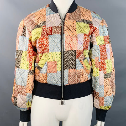 CINQ a' SEPT Size L Yvonne Multi Color Polyester Quilted Patchwork Bomber Jacket