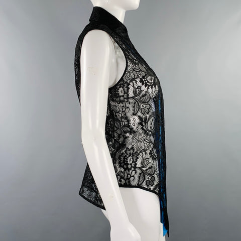BALENCIAGA Size S Black Blue Polyester Blend Lace Sleeveless Shirt