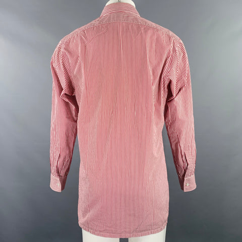 CHARVET Size M Red White Stripe Cotton Spread Collar Long Sleeve Shirt