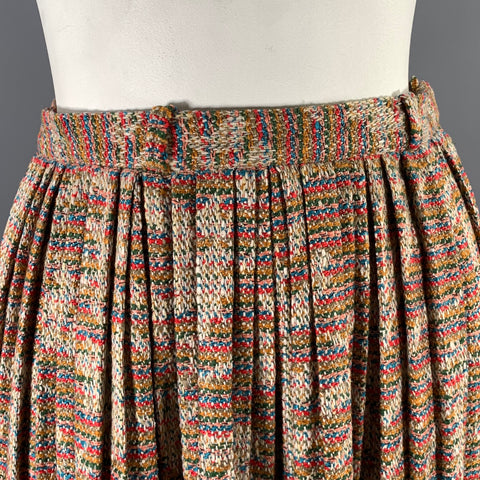 HERMES Size 8 Multi-Color Silk  Wool Pleated Knee-Length Skirt