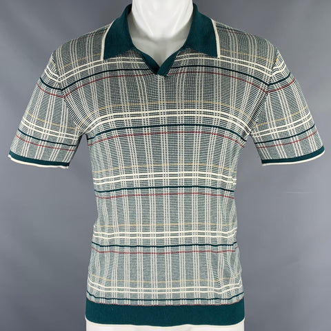 TODD SNYDER Polo en soie et coton à carreaux verts et blancs taille M