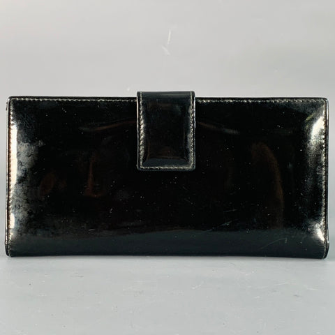 GUCCI Black Embossed Monogram Logo Patent Leather Checkbook Wallet