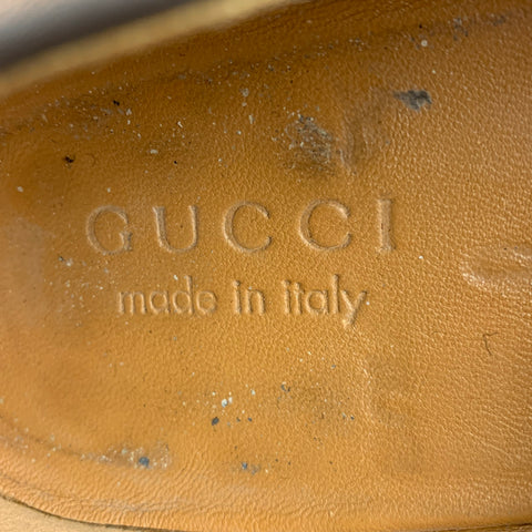 GUCCI Size 9.5 Brown Textured Leather Slip On Loafers