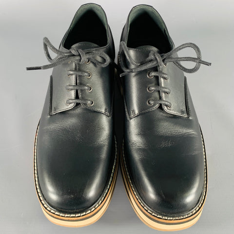 DRIES VAN NOTEN Size 8 Black Cream Leather Derby Lace-up Shoes