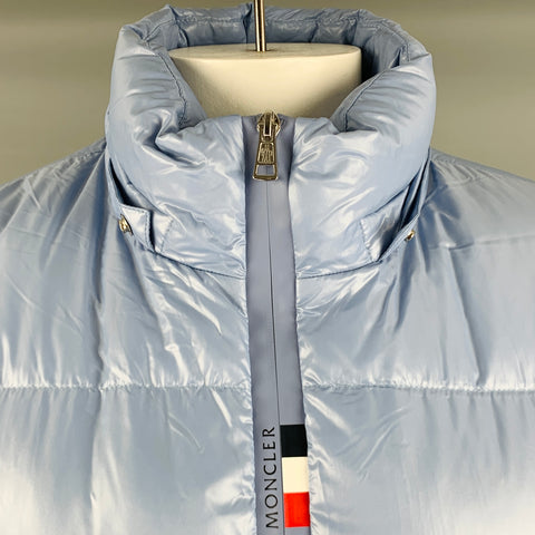MONCLER Size XXXL Light Blue Quilted Polyamide Zip Up Jacket