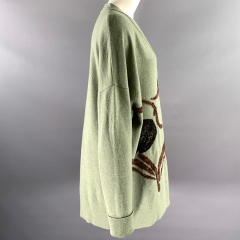 LOEWE Size M Green Sage Wool Blend Asymmetric Cardigan