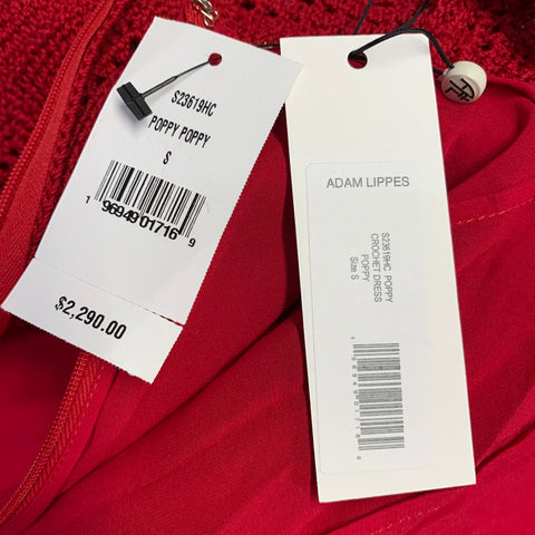 ADAM LIPPES Size S Poppy Red Cotton Crochet A-Line Dress