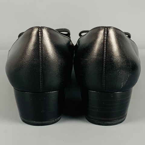 SALVATORE FERRAGAMO Size 7 Black Leather Bow Kitten Heels