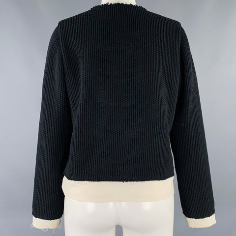 COMME des GARCONS Size S Black Cream Wool Nylon Raw Edge Cardigan