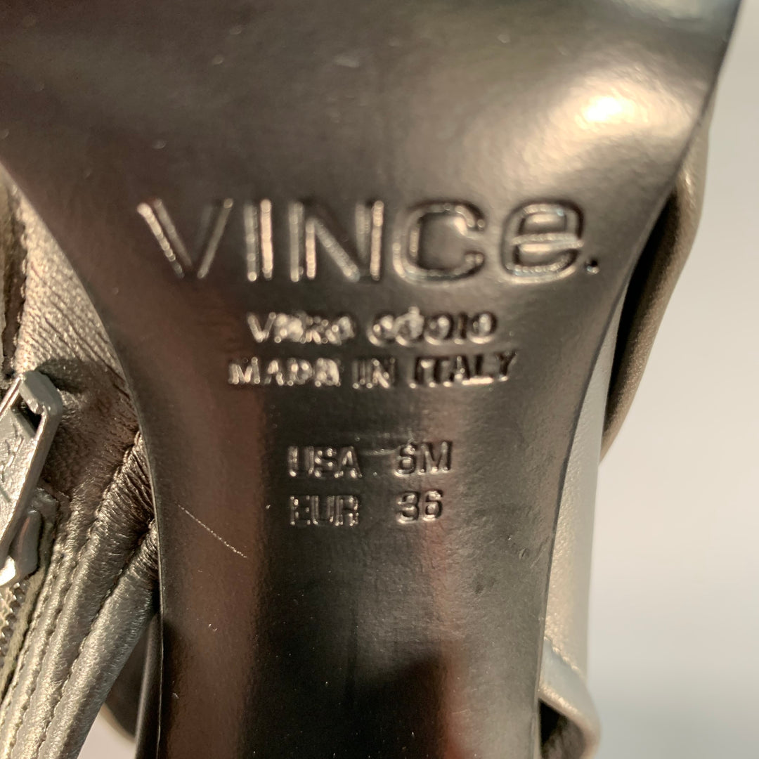 VINCE Size 6 Grey Leather Peep Toe Boots
