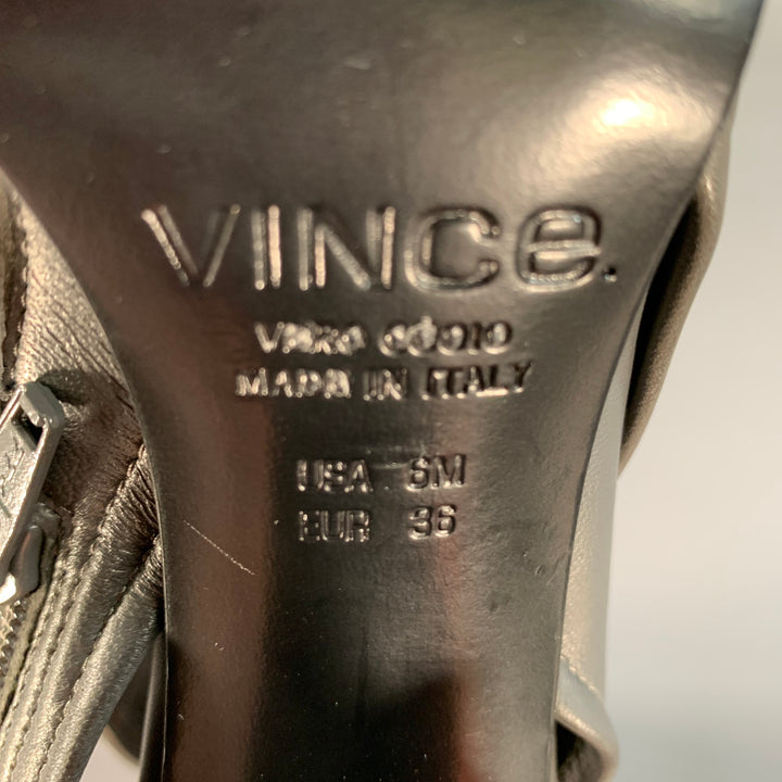 VINCE Size 6 Grey Leather Peep Toe Boots