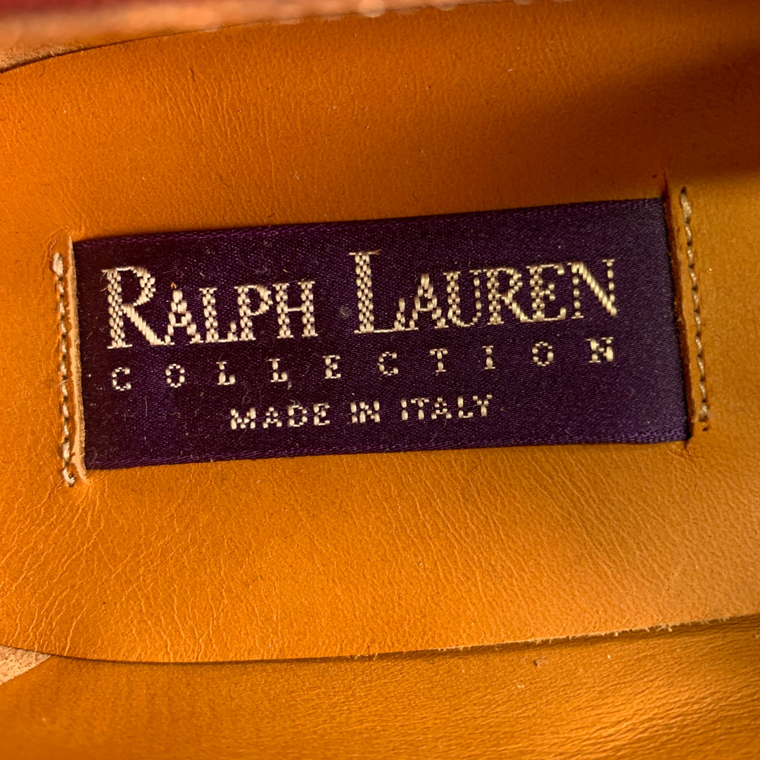 RALPH LAUREN Size 9.5 Burgundy Velvet Monogram Slip On Flats