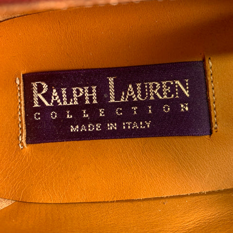 RALPH LAUREN Size 9.5 Burgundy Velvet Monogram Slip On Flats