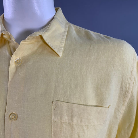 VILEBREQUIN Size XL Yellow Linen One Pocket Long Sleeve Shirt