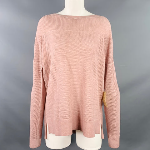 MARGARET OLEARY Size M Pink Cotton Waffle Knit Long Sleeve Casual Top