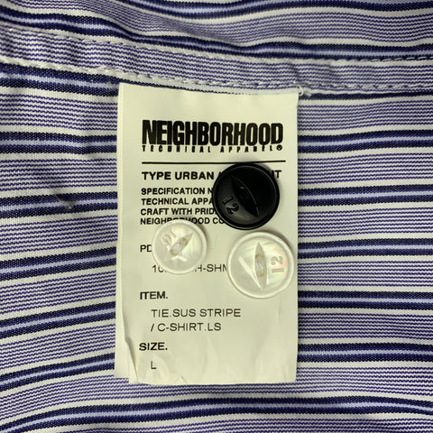 NEIGHBORHOOD Size L Blue Black & White Stripe Cotton Long Sleeve Shirt