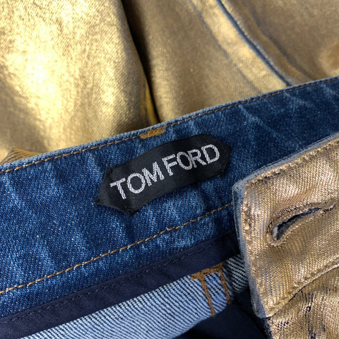 TOM FORD Size 28 Gold Cotton Blend Metallic Zip Fly Jeans