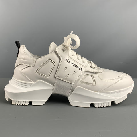 LES HOMMES Size 9.5 White Solid Leather Chunky heel Sneakers